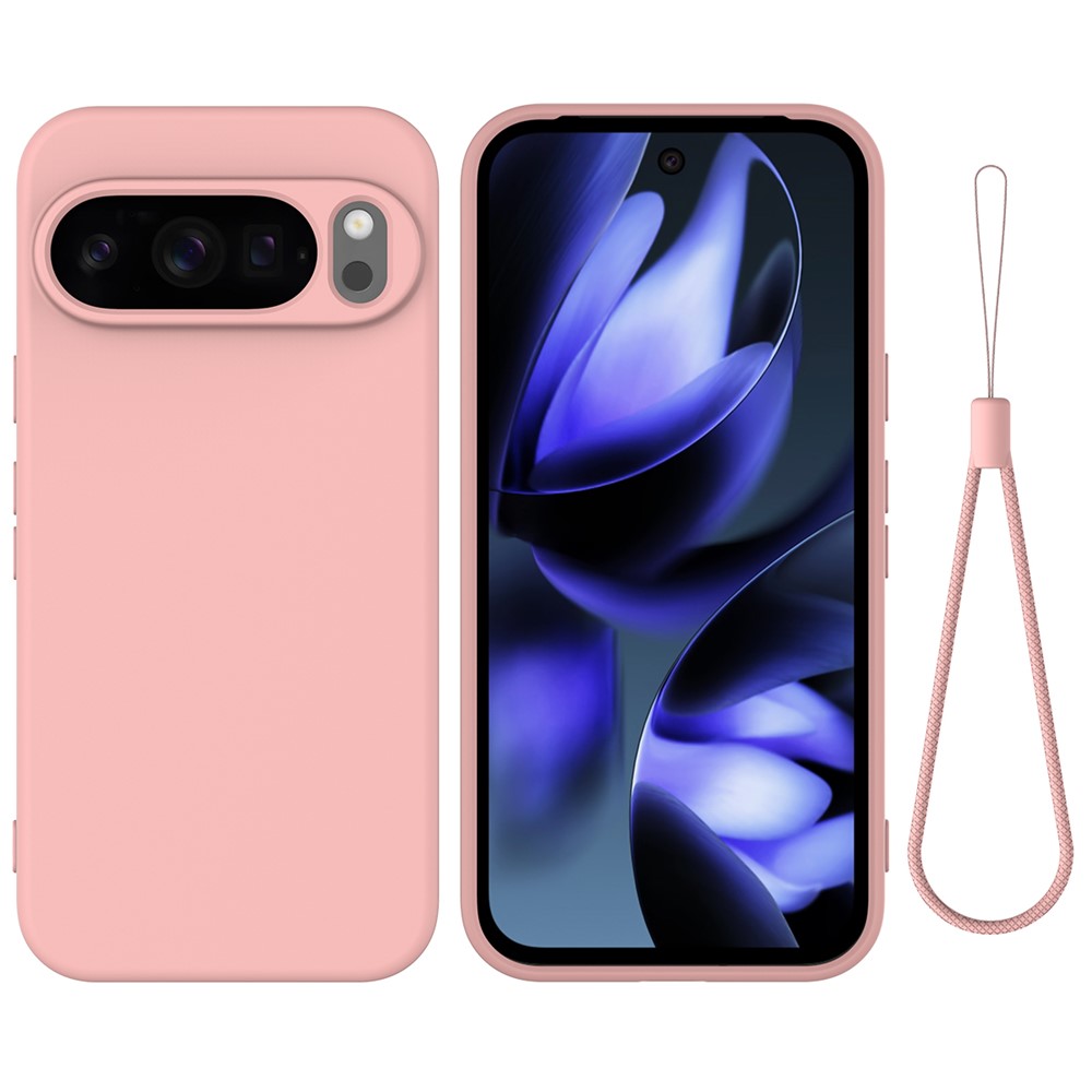 For Google Pixel 10 Pro Case Liquid Silicone Phone Back Cover with Hand Strap - Pink