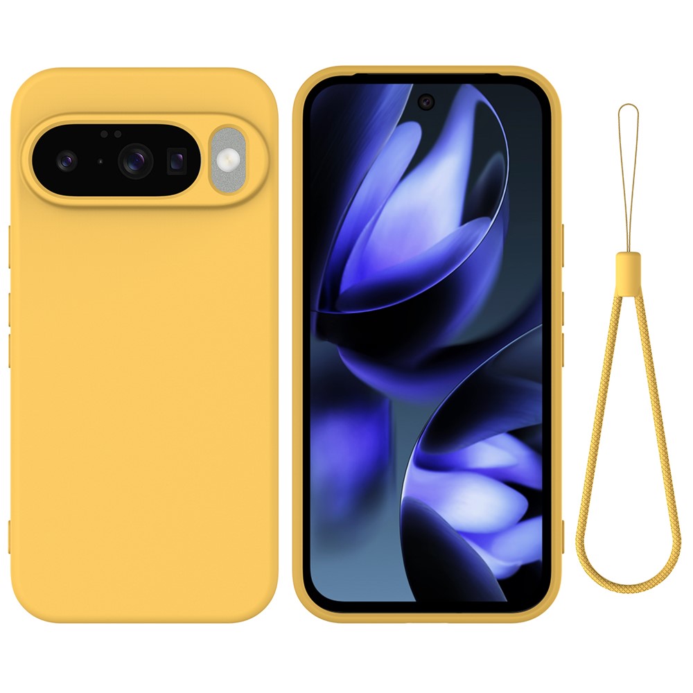 For Google Pixel 10 Case Liquid Silicone Phone Back Cover with Hand Strap - Yellow