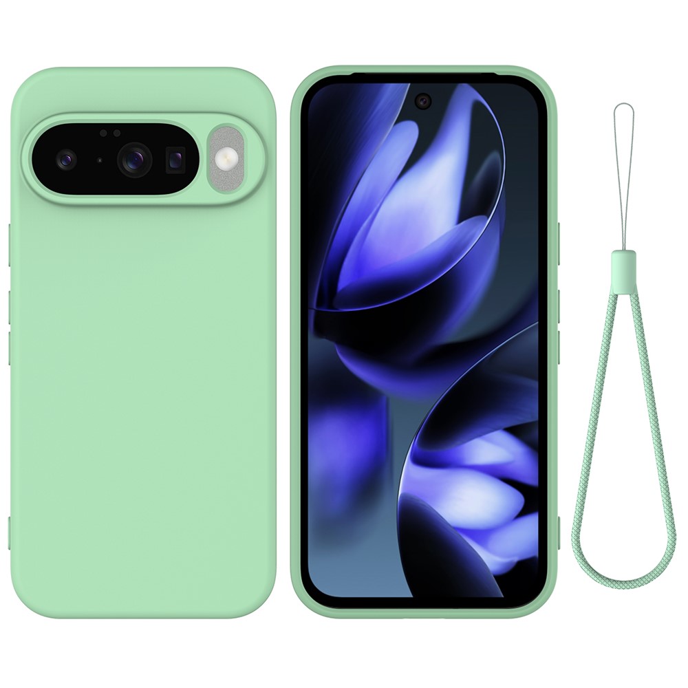 For Google Pixel 10 Case Liquid Silicone Phone Back Cover with Hand Strap - Green