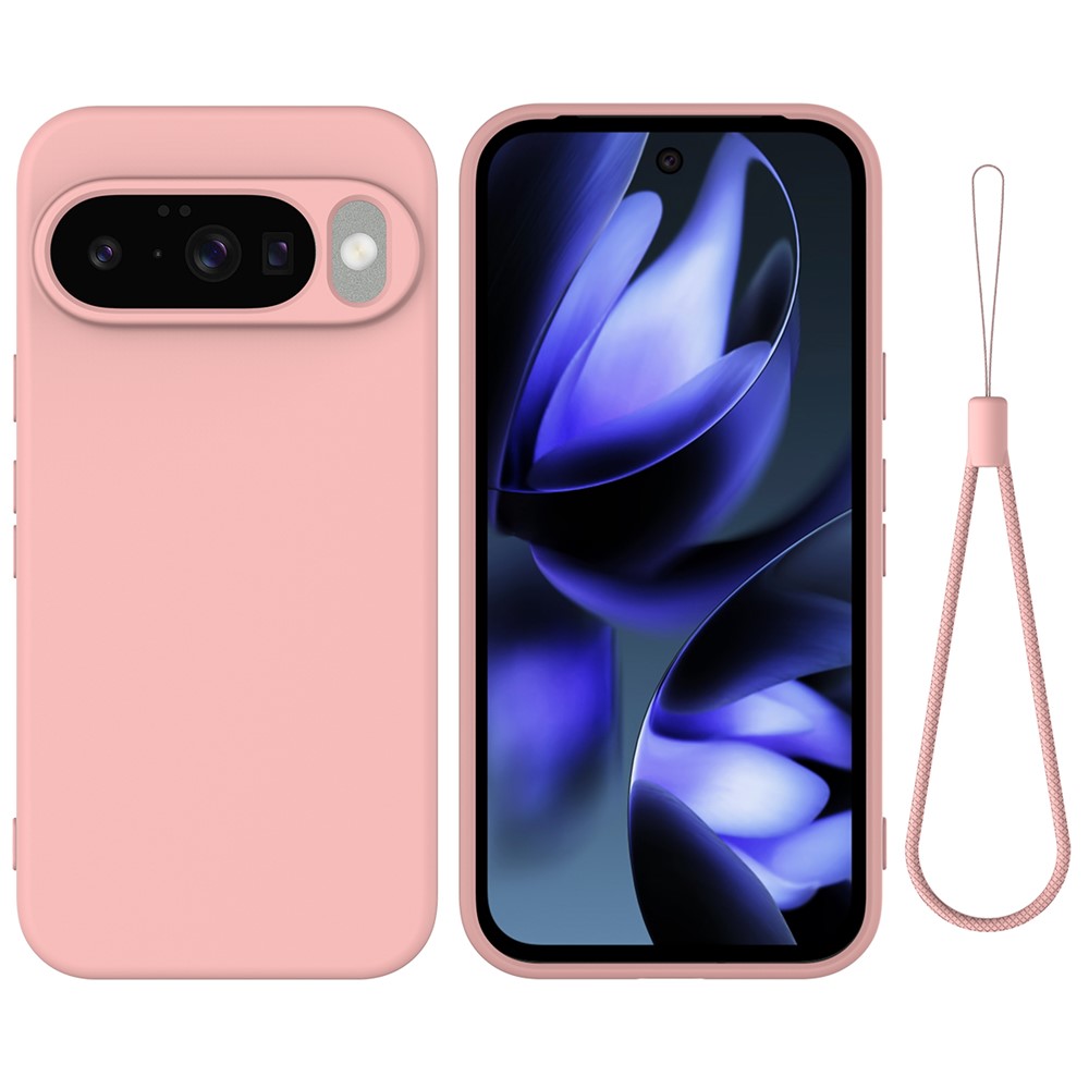 For Google Pixel 10 Case Liquid Silicone Phone Back Cover with Hand Strap - Pink