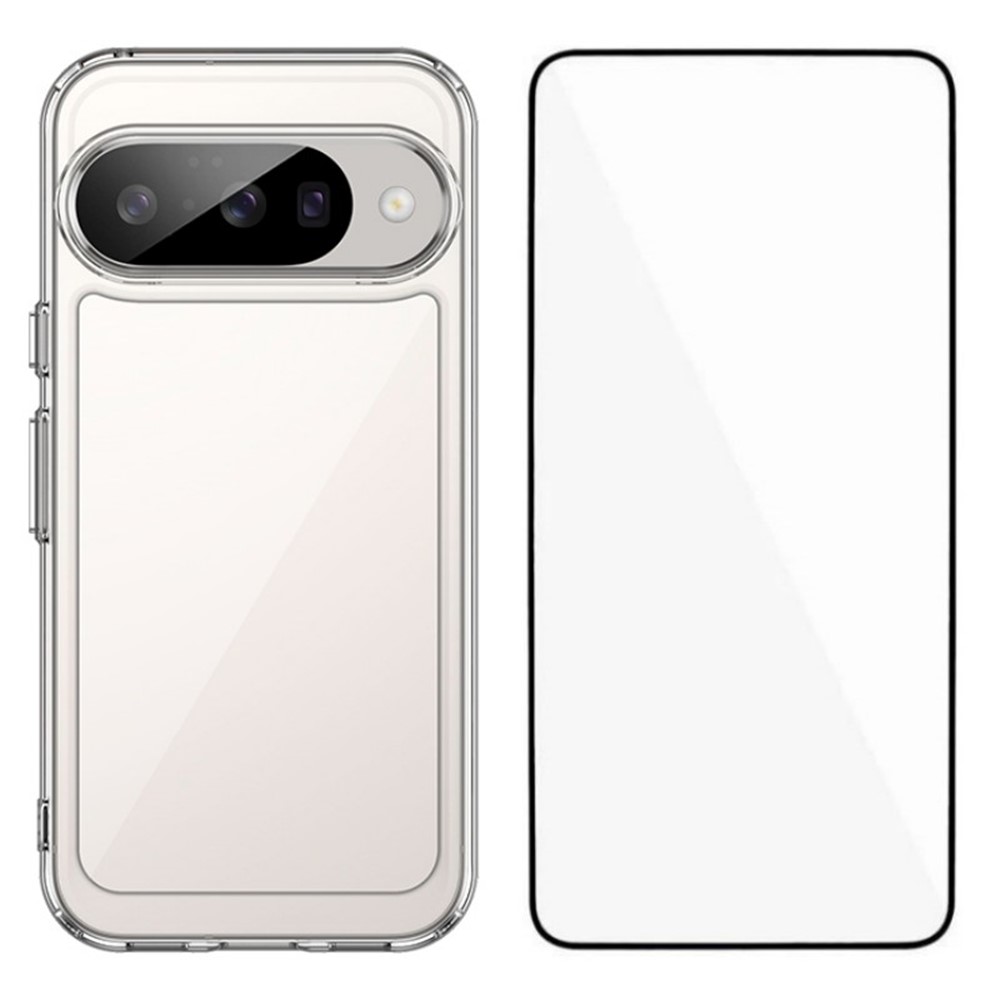 For Google Pixel 10 Case WANLONFENG MF Series TPU Acrylic Clear Phone Cover with Tempered Glass Film - Transparent