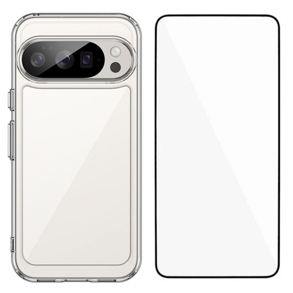 For Google Pixel 10 Pro Case WANLONFENG MF Series TPU Acrylic Clear Phone Cover with Tempered Glass Film - Transparent