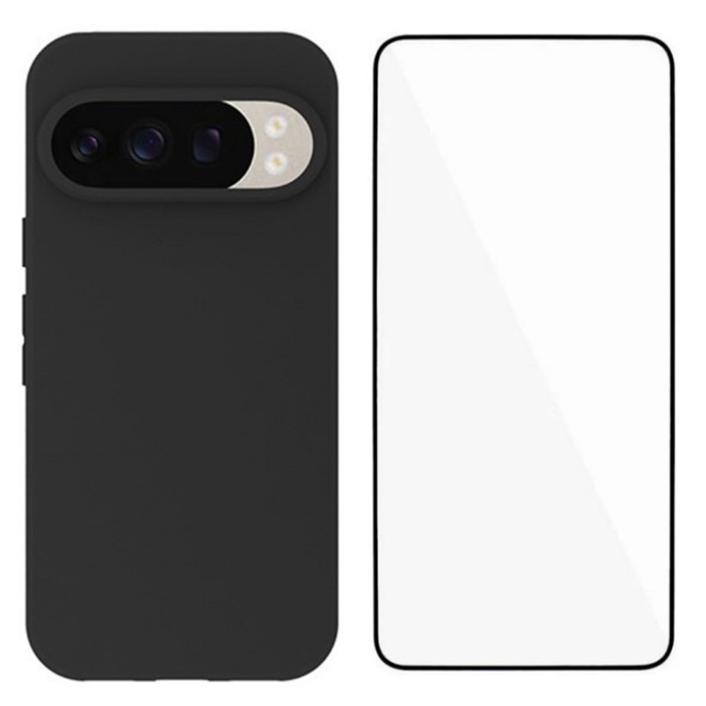 For Google Pixel 10 / Google Pixel 10 Pro TPU Case WANLONFENG MS Series Matte Back Cover with Tempered Glass (Big Hole Lens) - Black