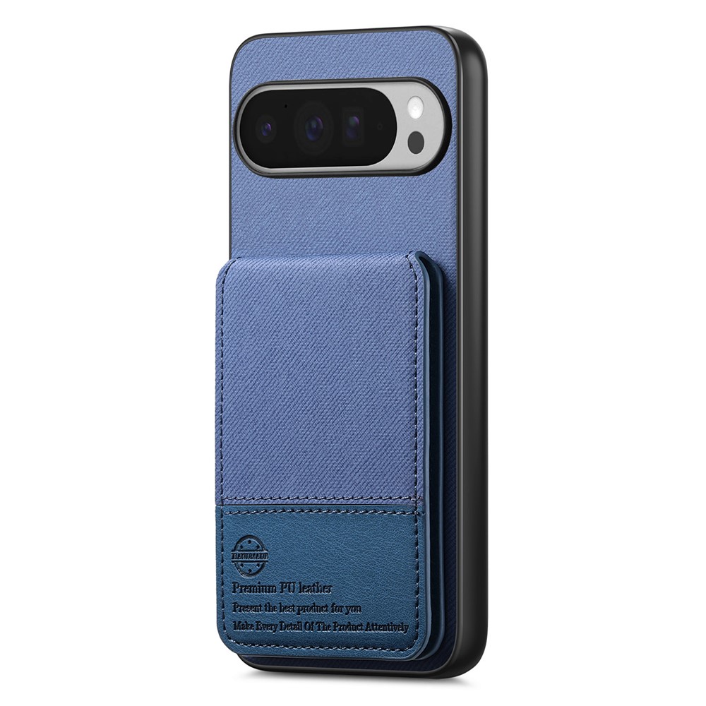 For Google Pixel 9 Pro XL Case Cloth Texture Leather + PC + TPU RFID Blocking Phone Cover with Card Holder - Blue
