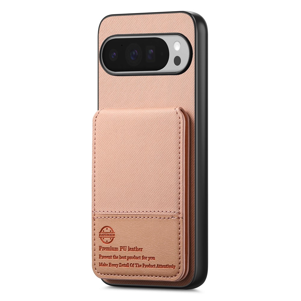 For Google Pixel 9 Pro XL Case Cloth Texture Leather + PC + TPU RFID Blocking Phone Cover with Card Holder - Pink