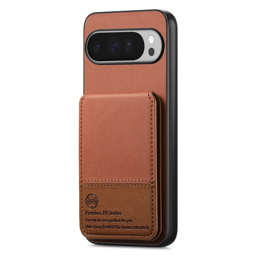 For Google Pixel 9 Pro XL Case Cloth Texture Leather + PC + TPU RFID Blocking Phone Cover with Card Holder - Brown