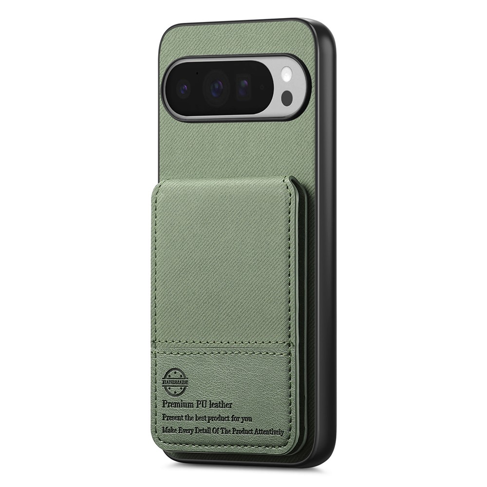 For Google Pixel 9 Pro XL Case Cloth Texture Leather + PC + TPU RFID Blocking Phone Cover with Card Holder - Green