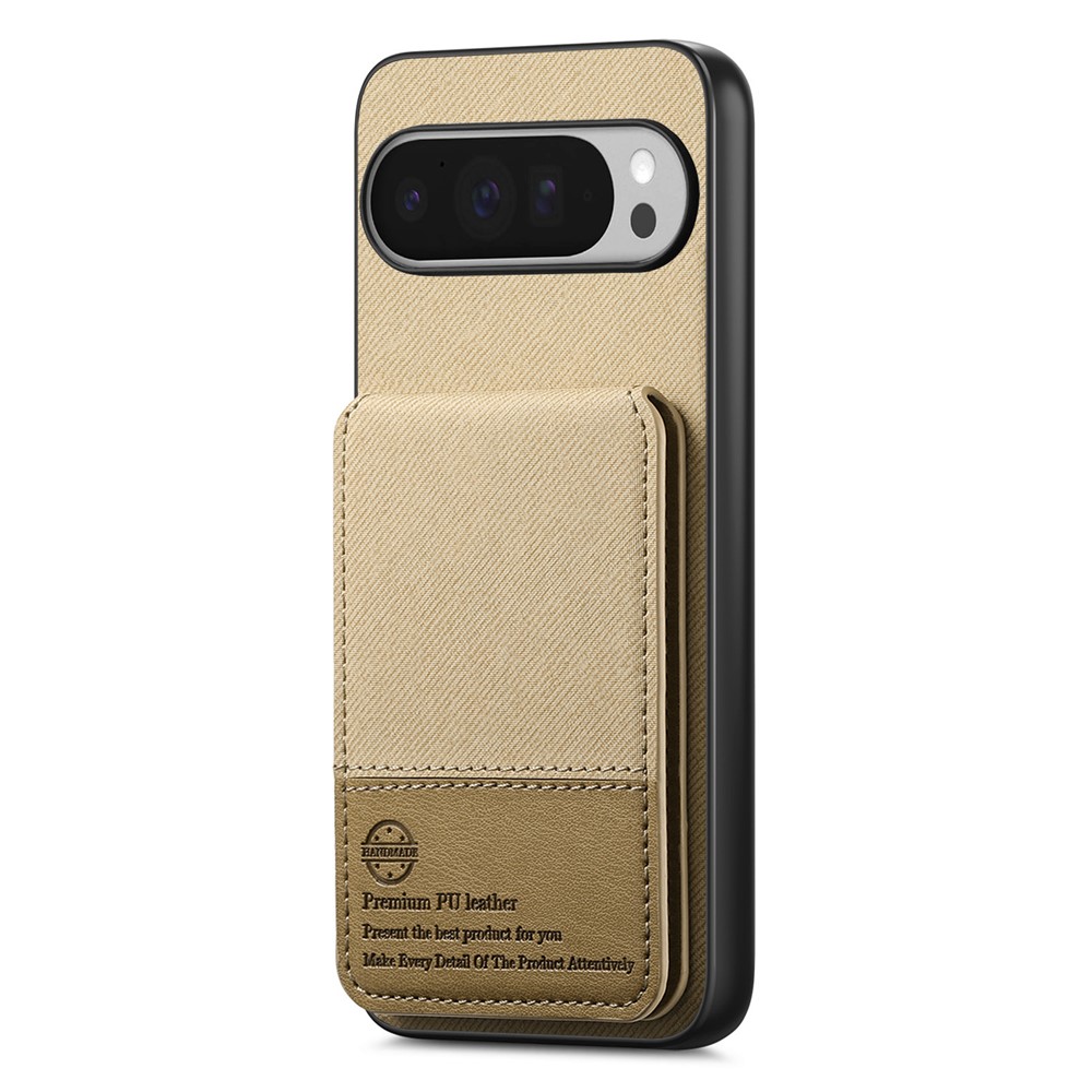 For Google Pixel 9 Pro XL Case Cloth Texture Leather + PC + TPU RFID Blocking Phone Cover with Card Holder - Khaki