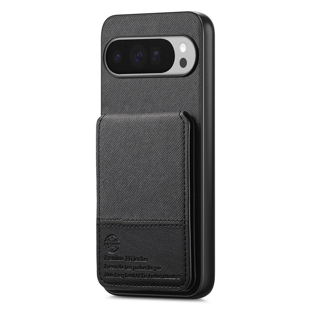 For Google Pixel 9 Pro XL Case Cloth Texture Leather + PC + TPU RFID Blocking Phone Cover with Card Holder - Black