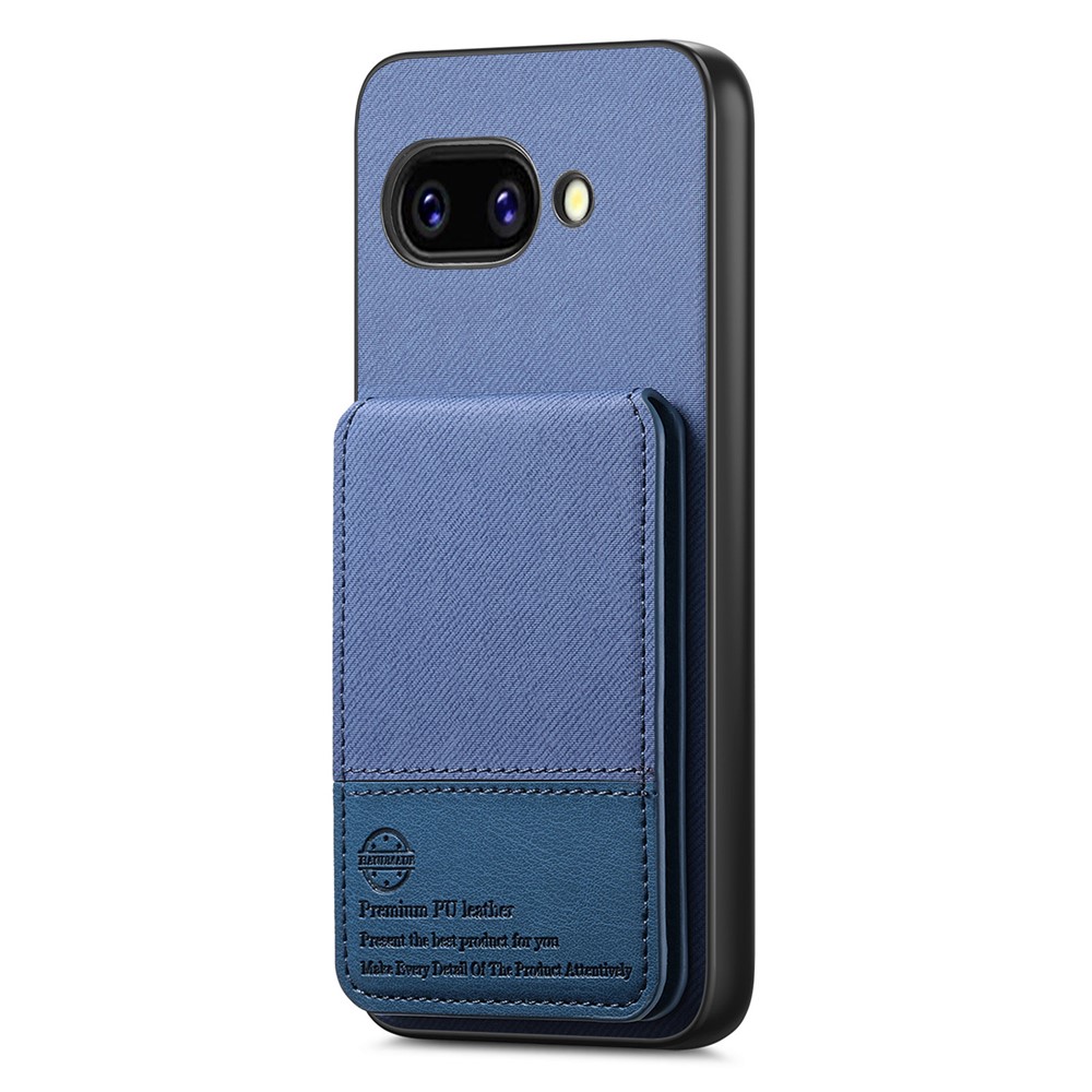 For Google Pixel 9a Case Cloth Texture Leather + PC + TPU RFID Blocking Phone Cover with Card Holder - Blue