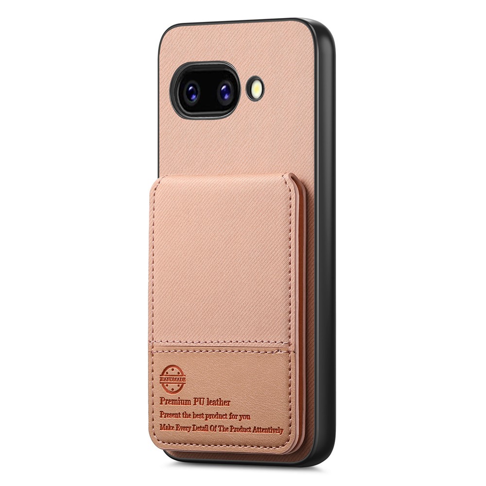 For Google Pixel 9a Case Cloth Texture Leather + PC + TPU RFID Blocking Phone Cover with Card Holder - Pink