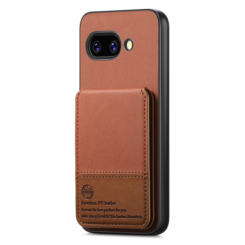 For Google Pixel 9a Case Cloth Texture Leather + PC + TPU RFID Blocking Phone Cover with Card Holder - Brown