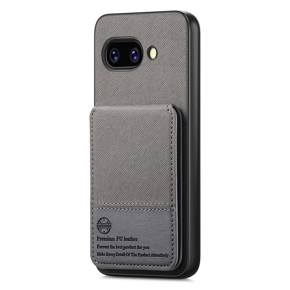 For Google Pixel 9a Case Cloth Texture Leather + PC + TPU RFID Blocking Phone Cover with Card Holder - Grey