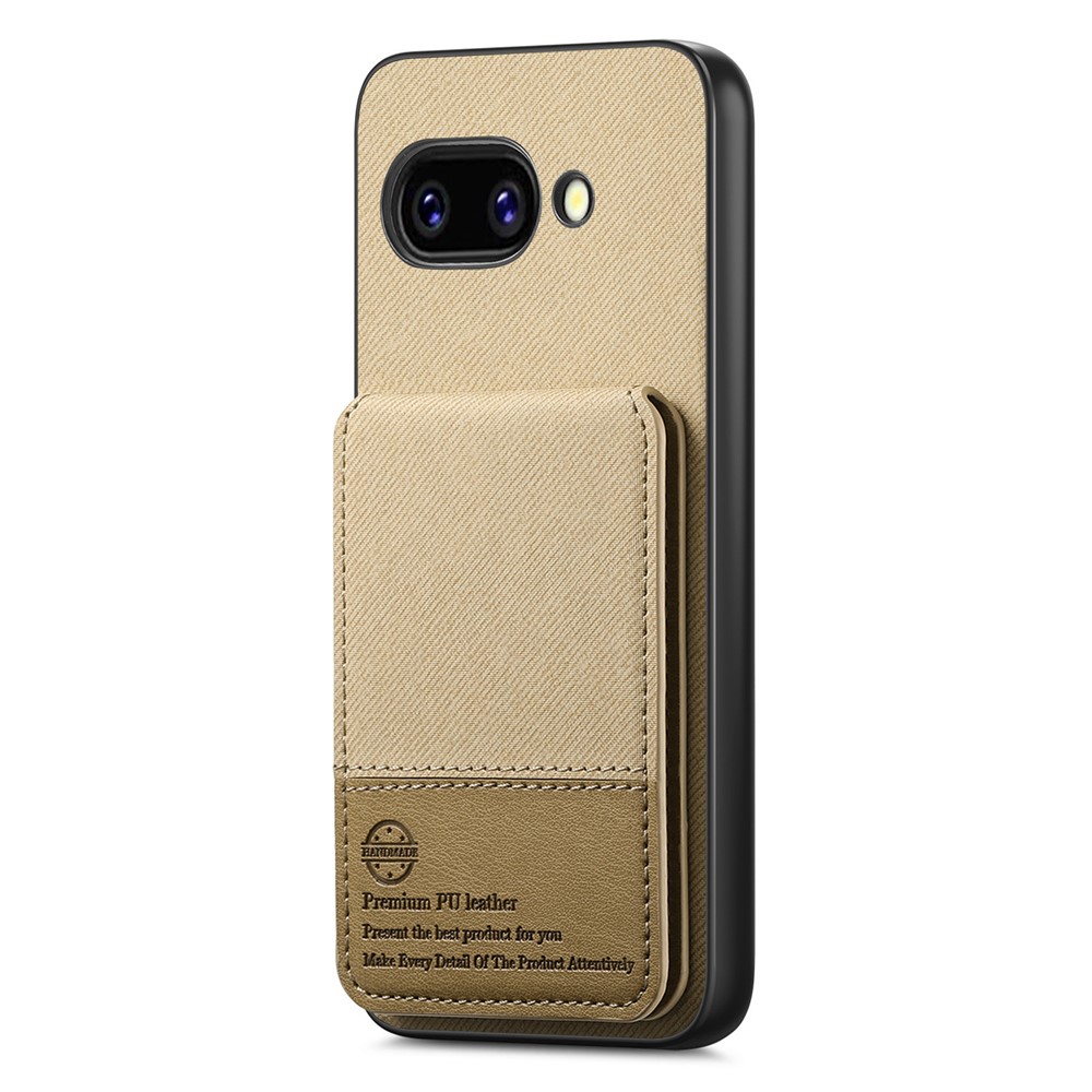 For Google Pixel 9a Case Cloth Texture Leather + PC + TPU RFID Blocking Phone Cover with Card Holder - Khaki