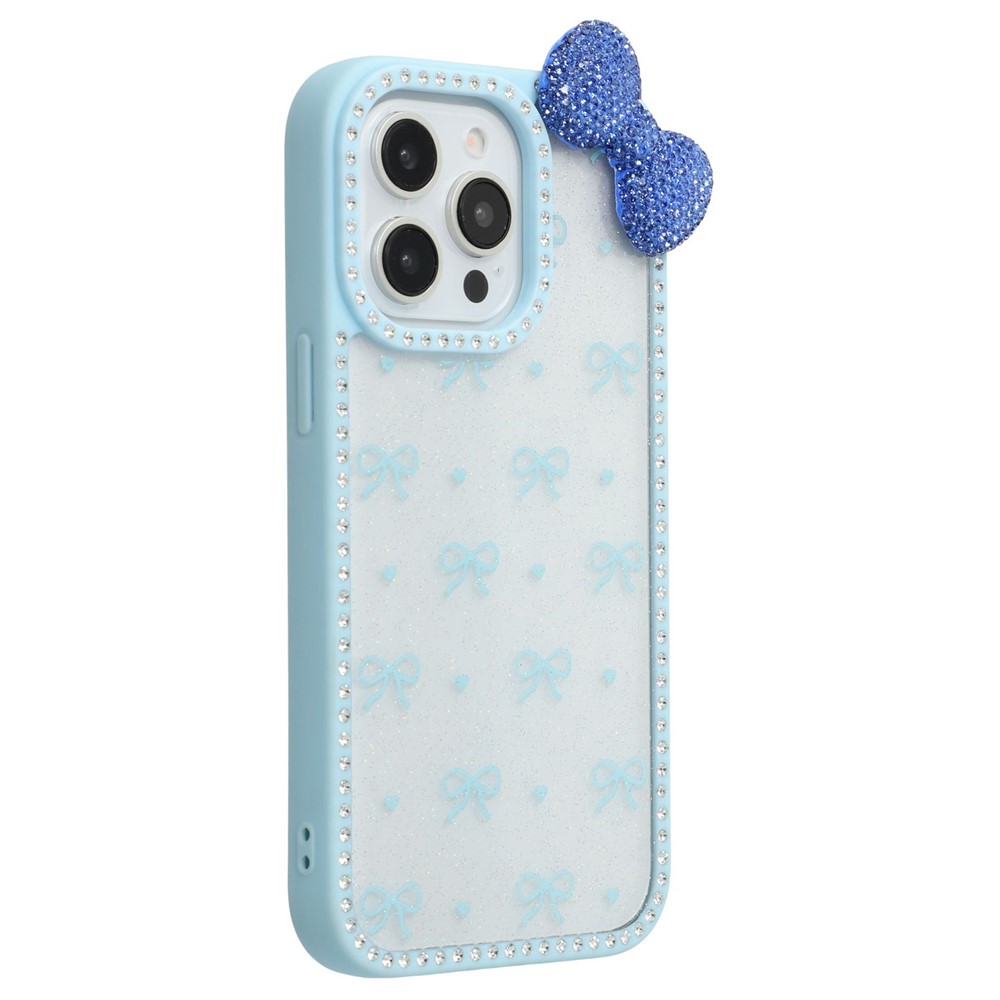 For iPhone 15 Pro Case Epoxy Design TPU + PC Phone Back Cover with Bow, Rhinestone Decor - Blue