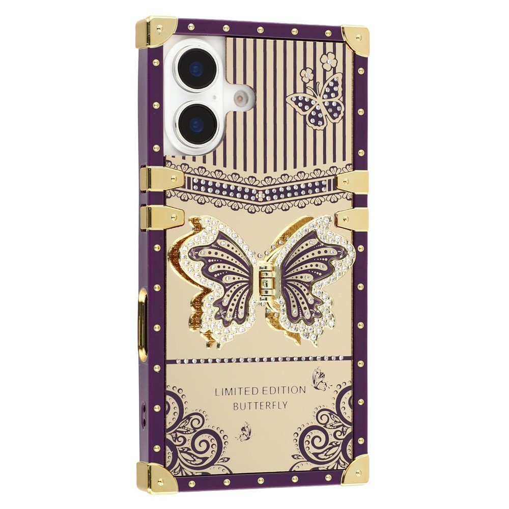 For iPhone 16 Plus Case Electroplated TPU + PC Phone Cover with Butterfly Kickstand - Dark Purple