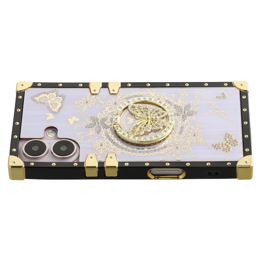 For iPhone 16 Plus Cases Rhinestone Decor Butterfly Pattern TPU + PC Phone Cover - Purple