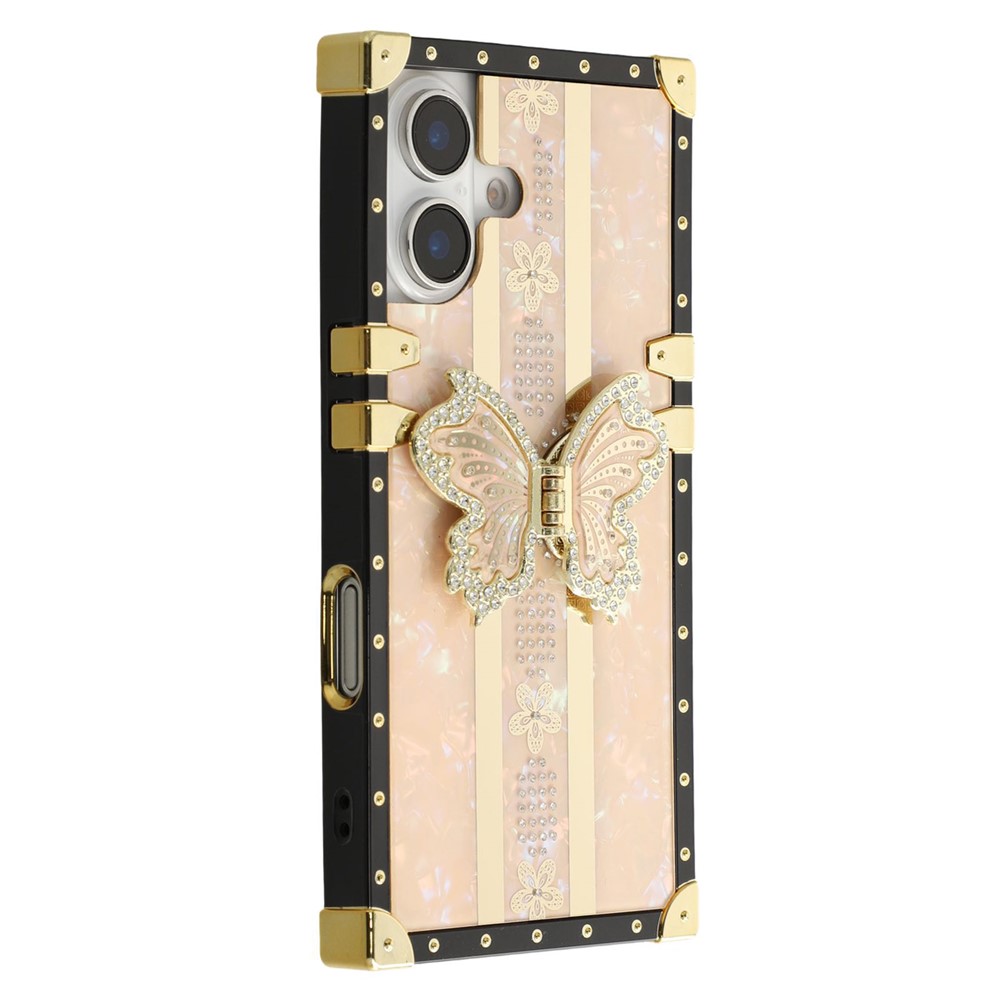 For iPhone 16 Plus Case TPU + PC Electroplated Butterfly Kickstand Phone Cover - Pink