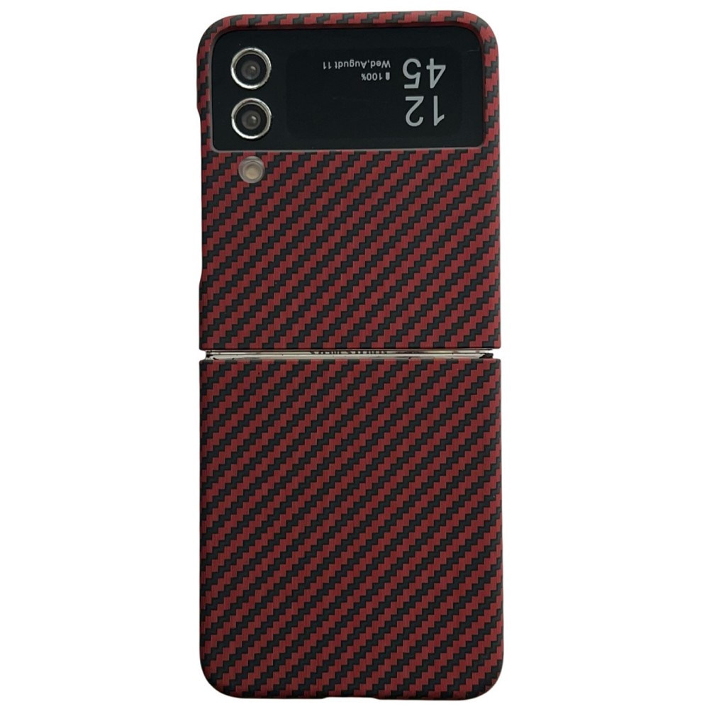 For Samsung Galaxy Z Flip4 5G Magnetic Case Carbon Fiber Texture Slim Shockproof PC Phone Cover - Red