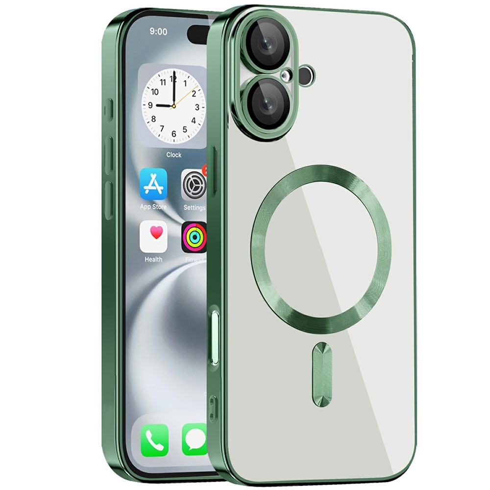 For iPhone 16 Plus Case Compatible with MagSafe TPU + PC Clear Back Cover - Blackish Green