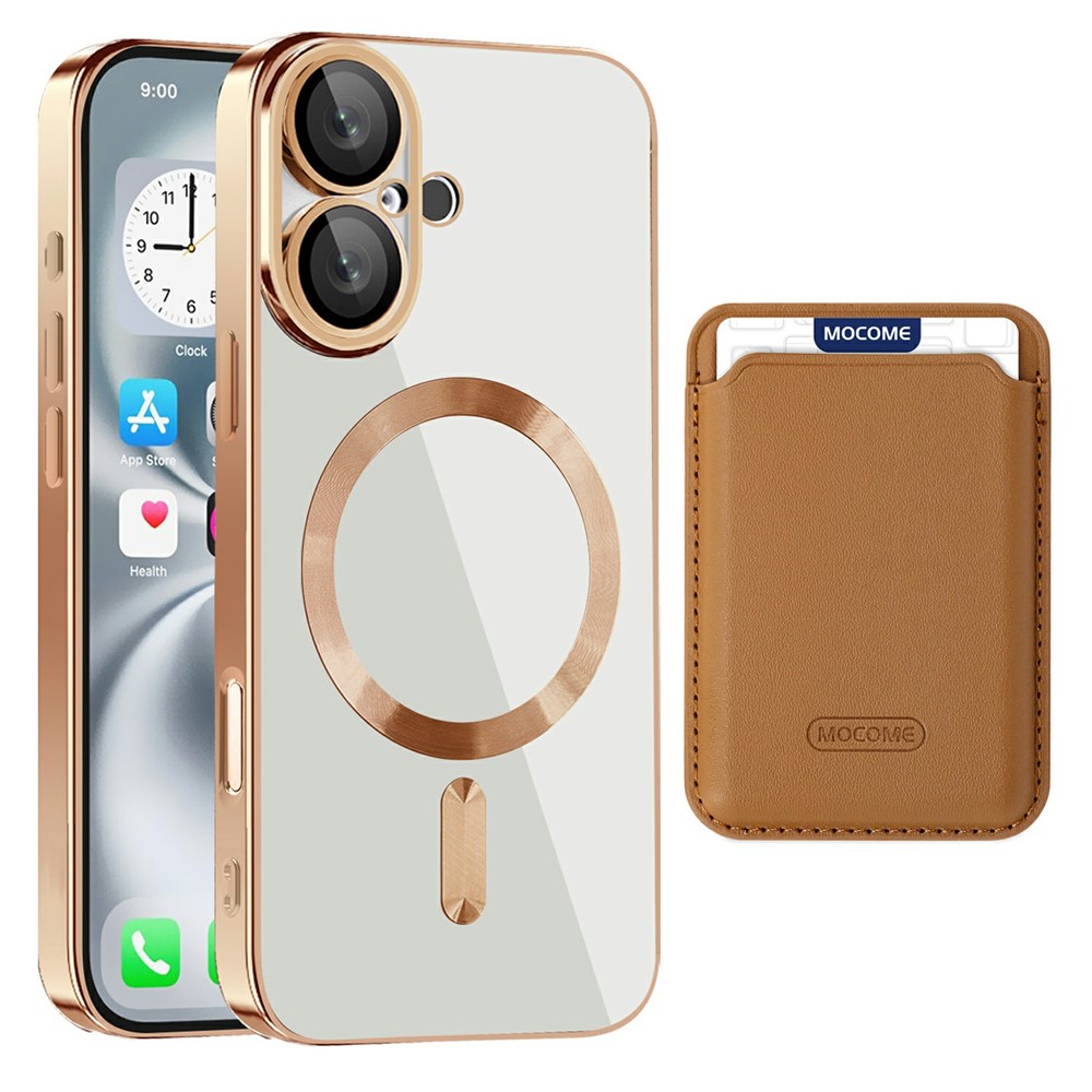 For iPhone 16 Plus Case Compatible with MagSafe TPU + PC Mobile Cover with Card Bag - Brown