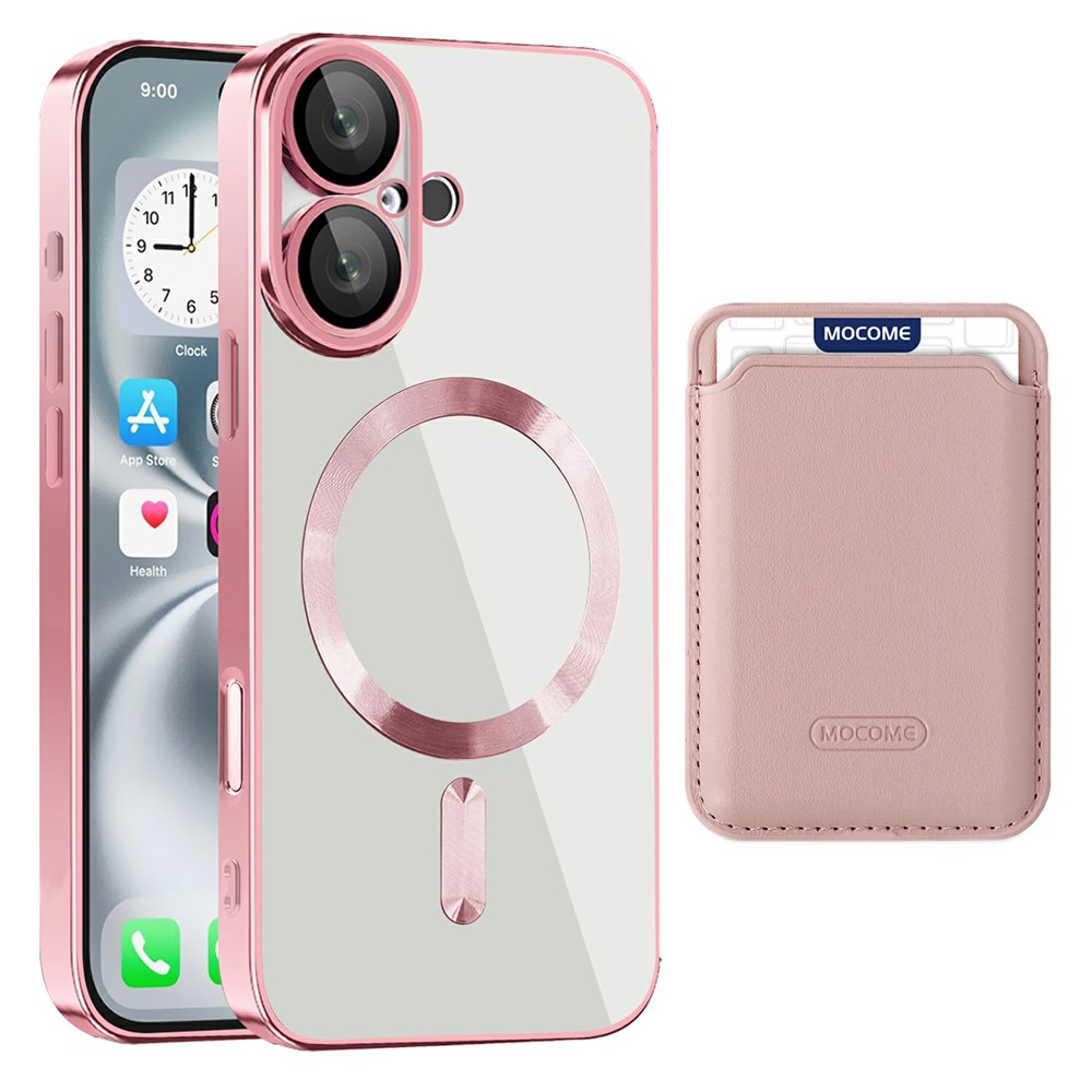 For iPhone 16 Plus Case Compatible with MagSafe TPU + PC Mobile Cover with Card Bag - Pink
