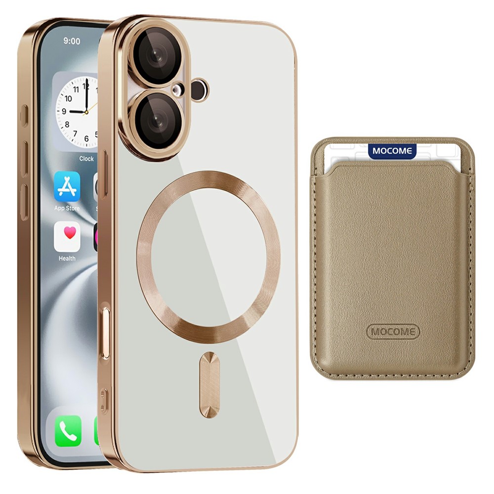 For iPhone 16 Plus Case Compatible with MagSafe TPU + PC Mobile Cover with Card Bag - Desert Gold