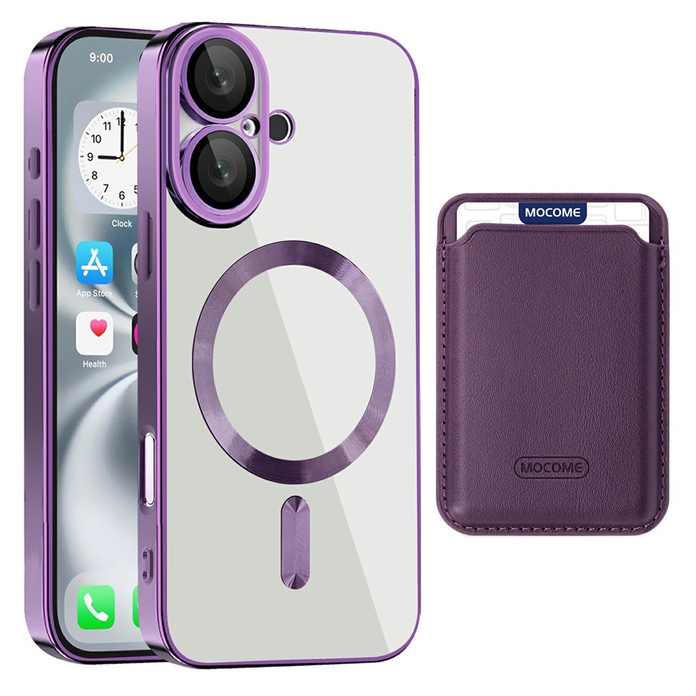 For iPhone 16 Plus Case Compatible with MagSafe TPU + PC Mobile Cover with Card Bag - Dark Purple