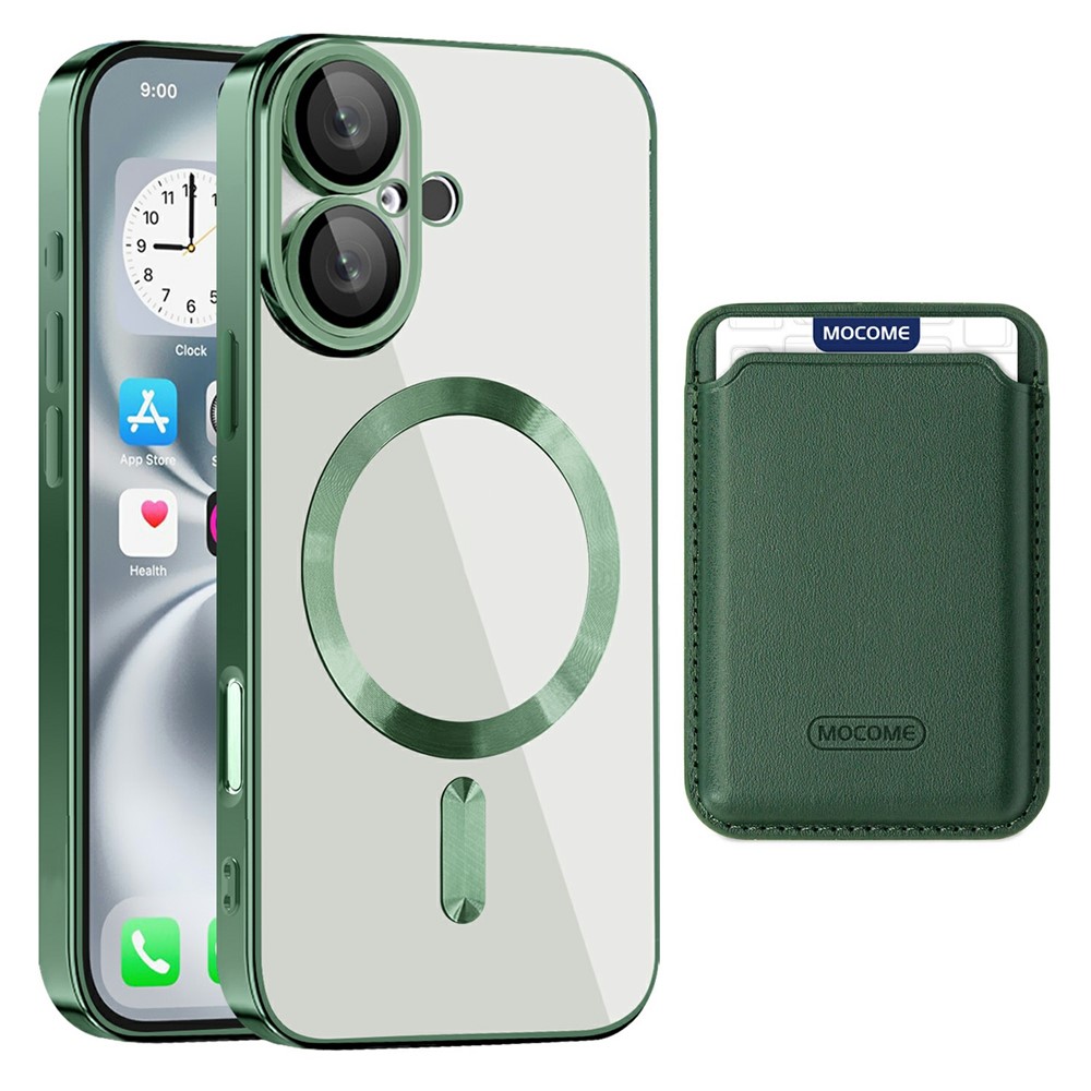 For iPhone 16 Plus Case Compatible with MagSafe TPU + PC Mobile Cover with Card Bag - Blackish Green