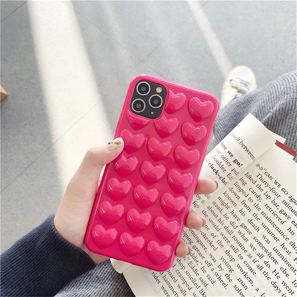 For iPhone 15 Pro Case 3D Heart Pattern Hard PC Shockproof Phone Cover - Rose