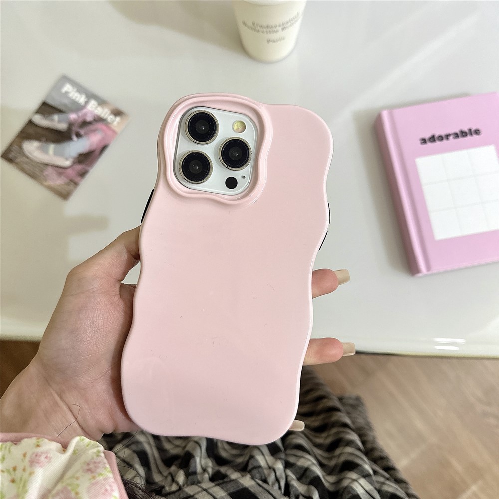 For iPhone 15 Pro Case Wavy Edge TPU + PC Anti Drop Phone Cover - Pink