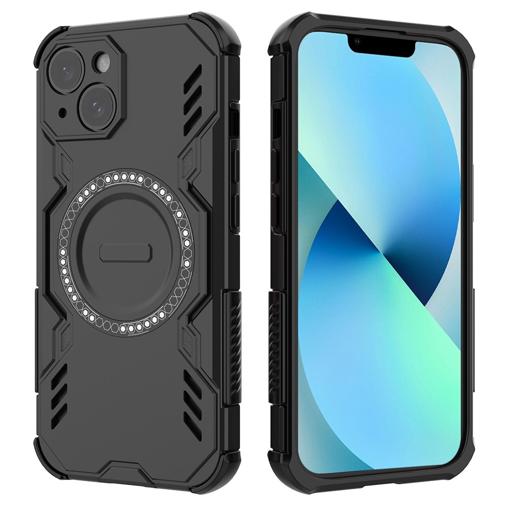For iPhone 13 Magnetic Case Butterfly Armor Hollow Heat Dissipation PC + TPU Phone Cover - Black