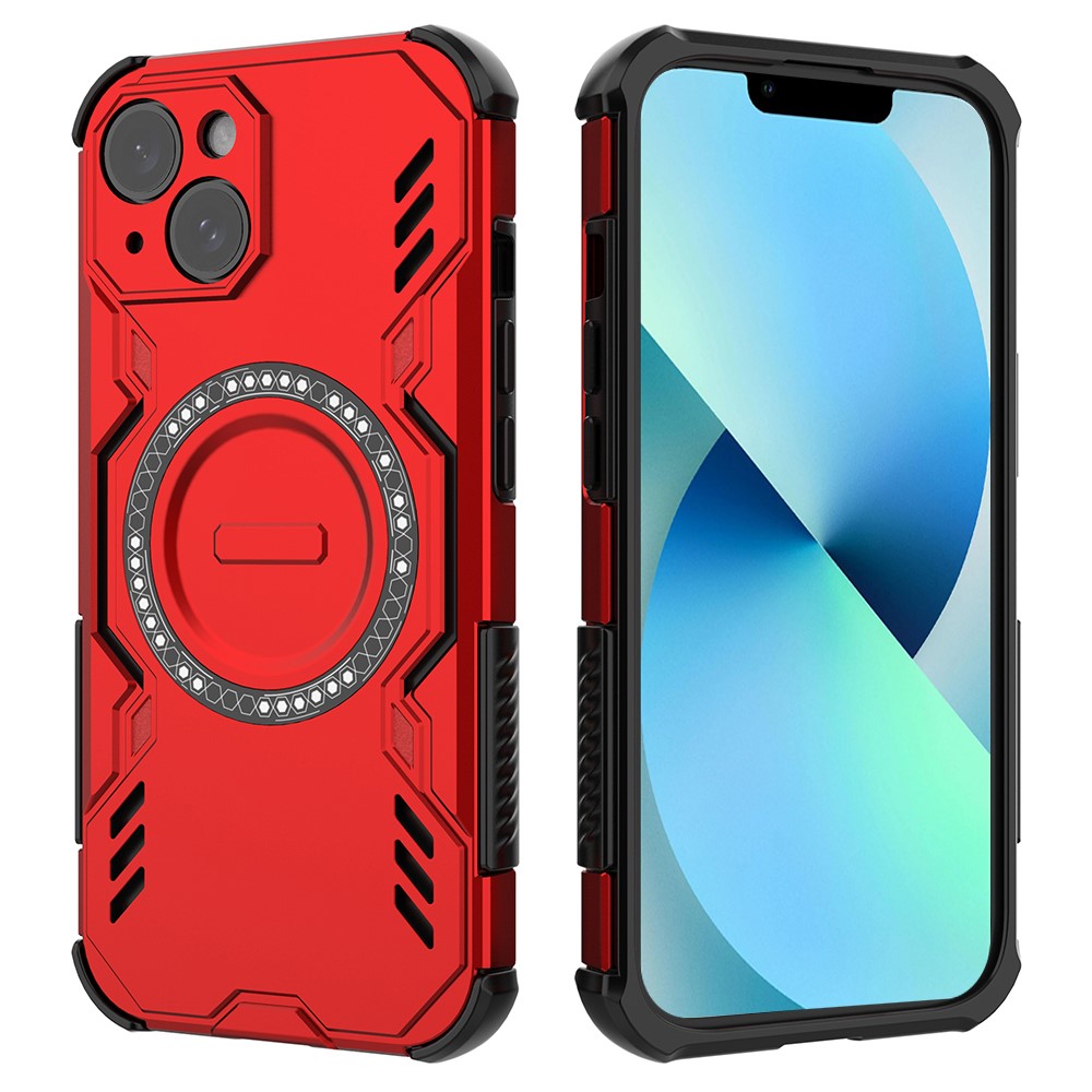 For iPhone 13 Magnetic Case Butterfly Armor Hollow Heat Dissipation PC + TPU Phone Cover - Red