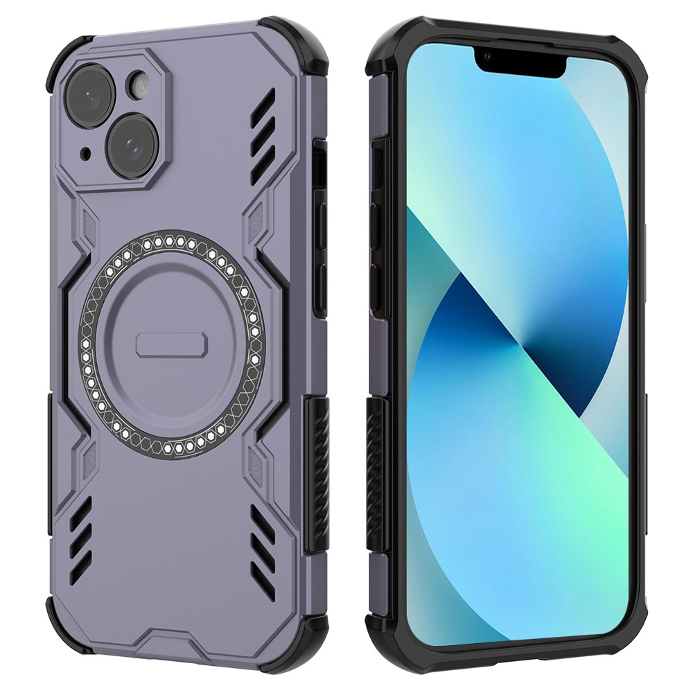 For iPhone 13 Magnetic Case Butterfly Armor Hollow Heat Dissipation PC + TPU Phone Cover - Purple