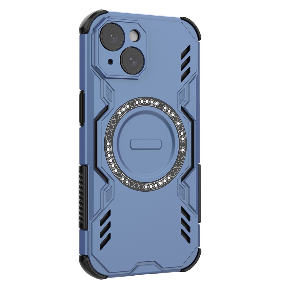 For iPhone 14 Magnetic Case Butterfly Armor Hollow Heat Dissipation PC + TPU Phone Cover - Blue