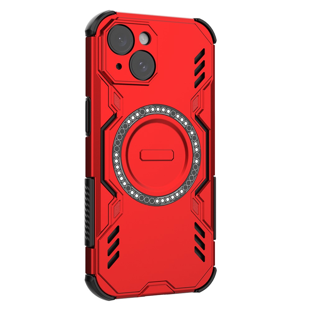 For iPhone 14 Magnetic Case Butterfly Armor Hollow Heat Dissipation PC + TPU Phone Cover - Red