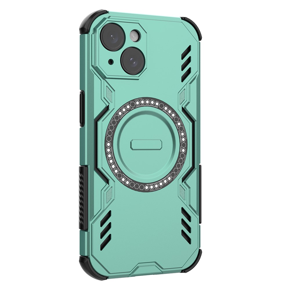 For iPhone 14 Magnetic Case Butterfly Armor Hollow Heat Dissipation PC + TPU Phone Cover - Green