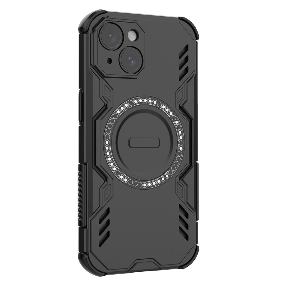 For iPhone 15 Magnetic Case Butterfly Armor Hollow Heat Dissipation PC + TPU Phone Cover - Black