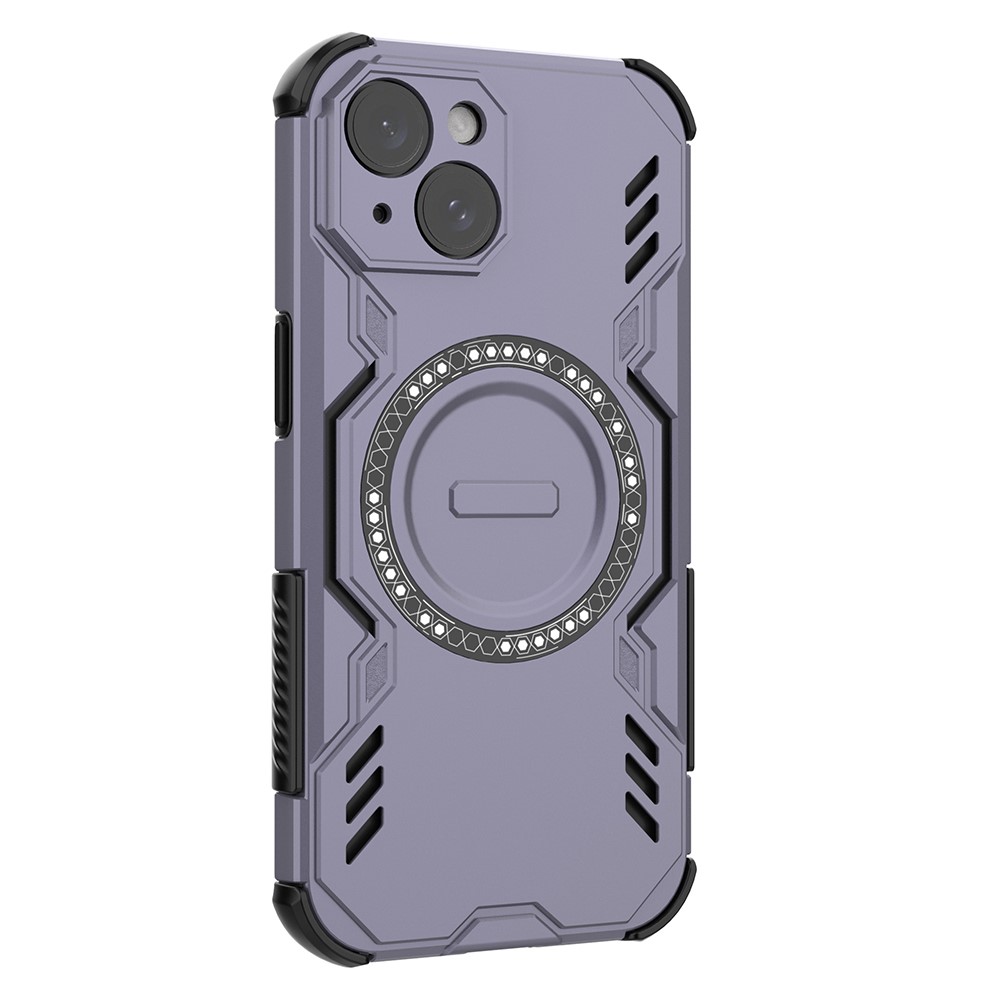 For iPhone 15 Magnetic Case Butterfly Armor Hollow Heat Dissipation PC + TPU Phone Cover - Purple