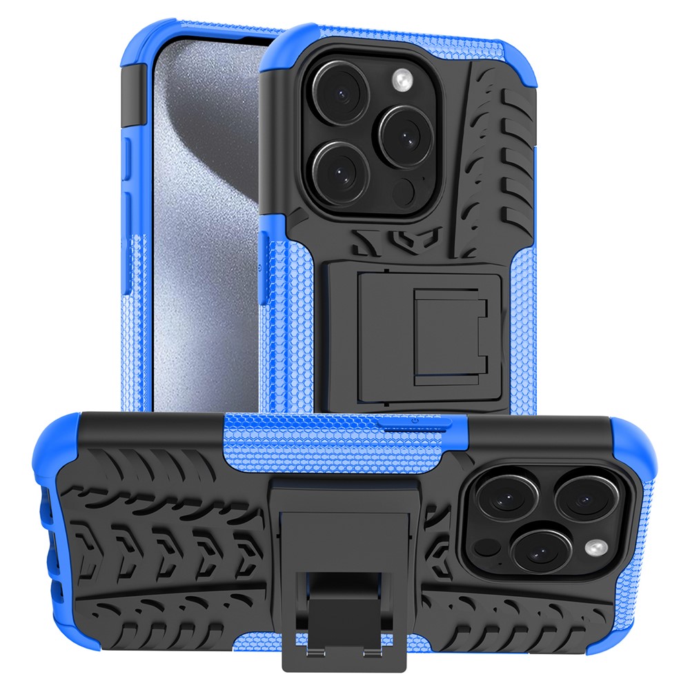 Bulk Purchasing For iPhone 14 Pro Case with Kickstand Tyre Pattern PC + TPU Phone Cover - Blue