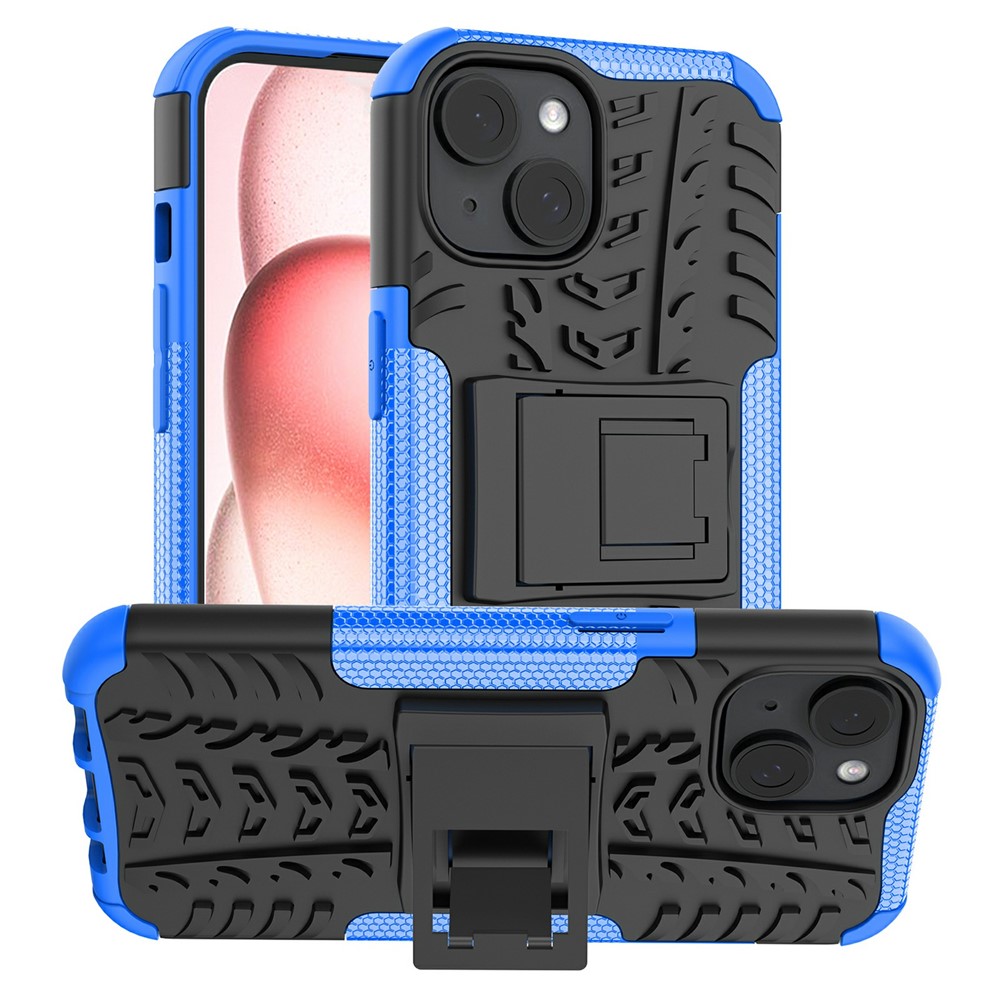 Bulk Purchasing For iPhone 14 Case with Kickstand Tyre Pattern PC + TPU Phone Cover - Blue
