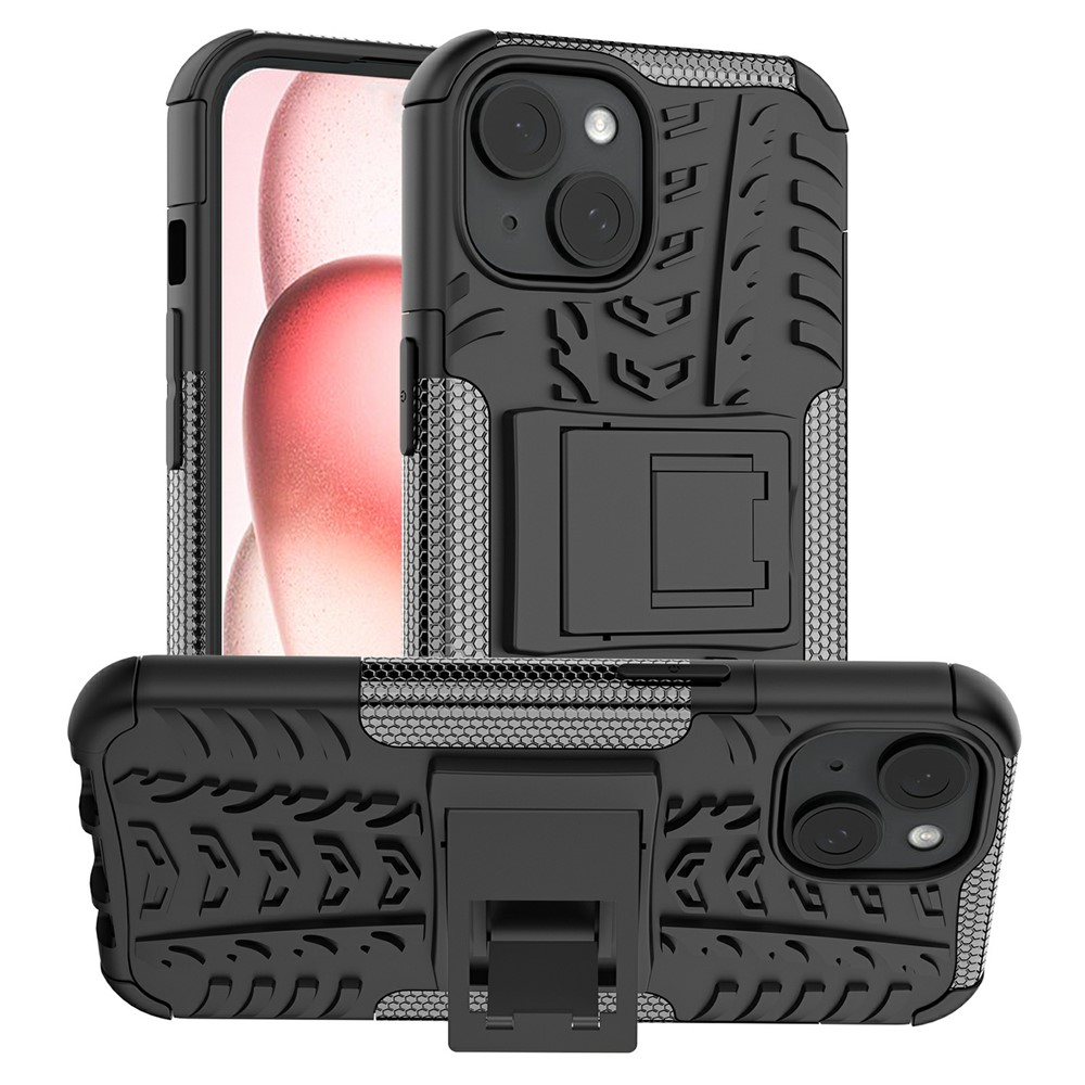 Bulk Purchasing For iPhone 14 Plus Case with Kickstand Tyre Pattern PC + TPU Phone Cover - Black