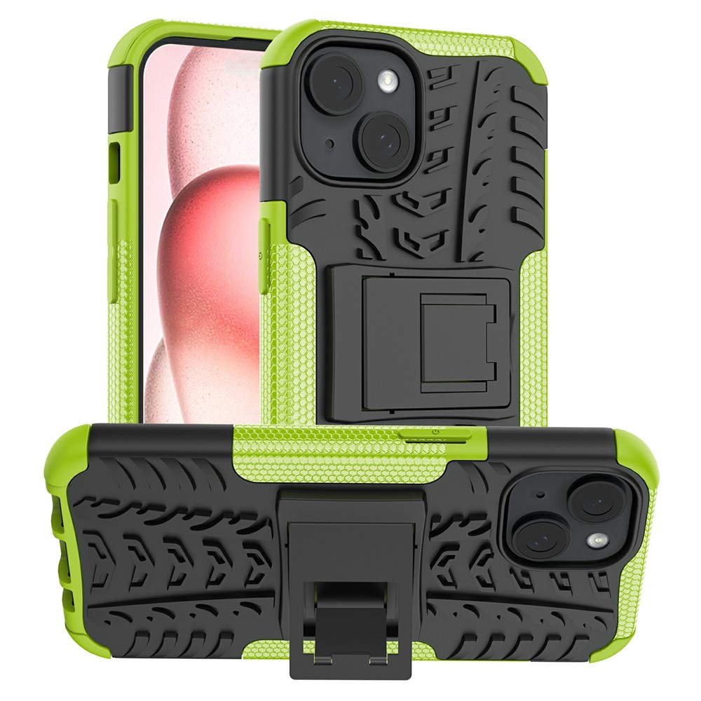 Bulk Purchasing For iPhone 13 Case with Kickstand Tyre Pattern PC + TPU Phone Cover - Green