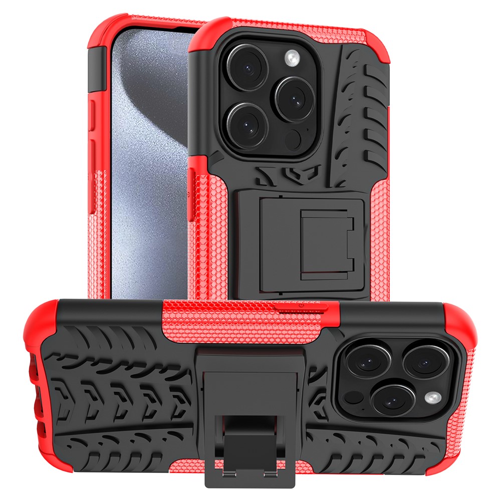 Bulk Purchasing For iPhone 13 Pro Case with Kickstand Tyre Pattern PC + TPU Phone Cover - Red
