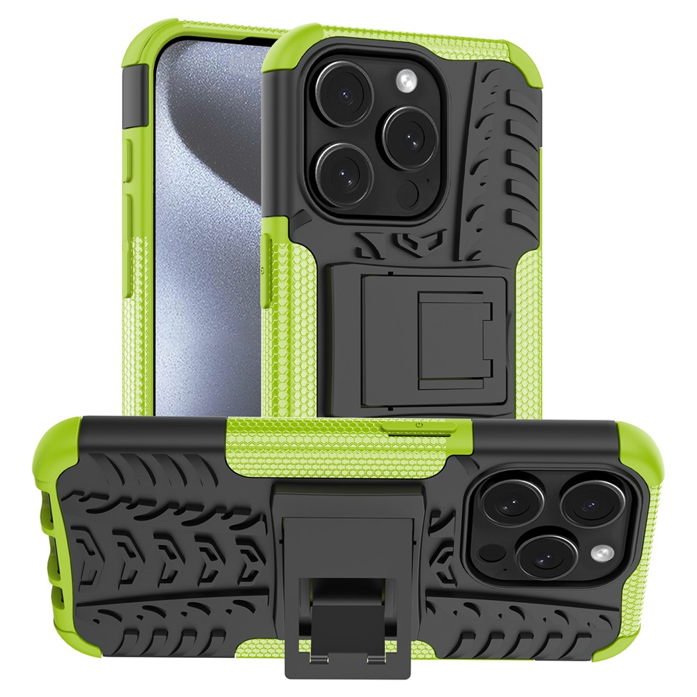 Bulk Purchasing For iPhone 13 Pro Case with Kickstand Tyre Pattern PC + TPU Phone Cover - Green