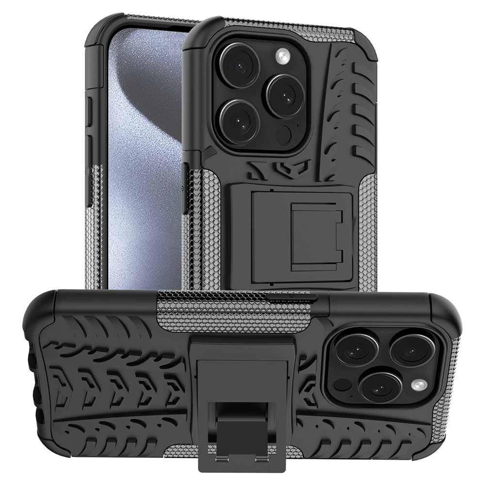 Bulk Purchasing For iPhone 13 Pro Max Case with Kickstand Tyre Pattern PC + TPU Phone Cover - Black