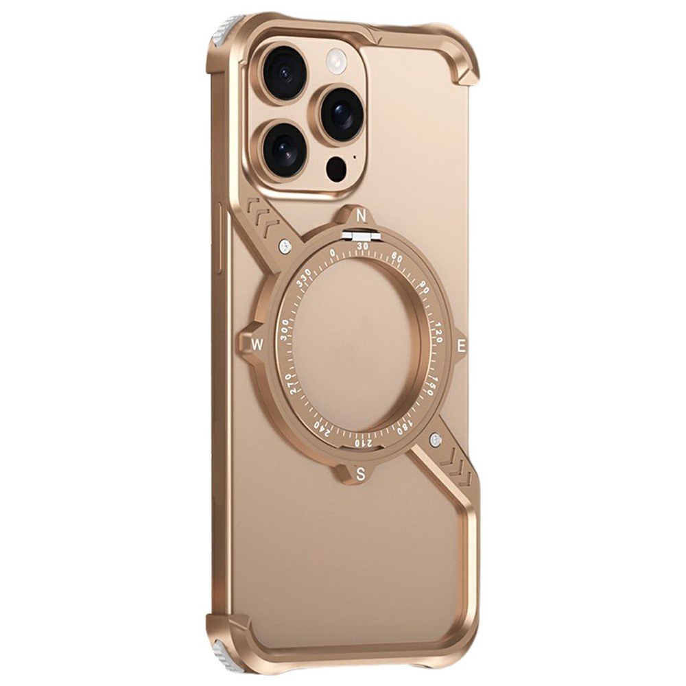 For iPhone 13 Pro Magnetic Case with Kickstand Four Corner Airbag Heat Dissipation Metal Phone Cover - Desert Gold