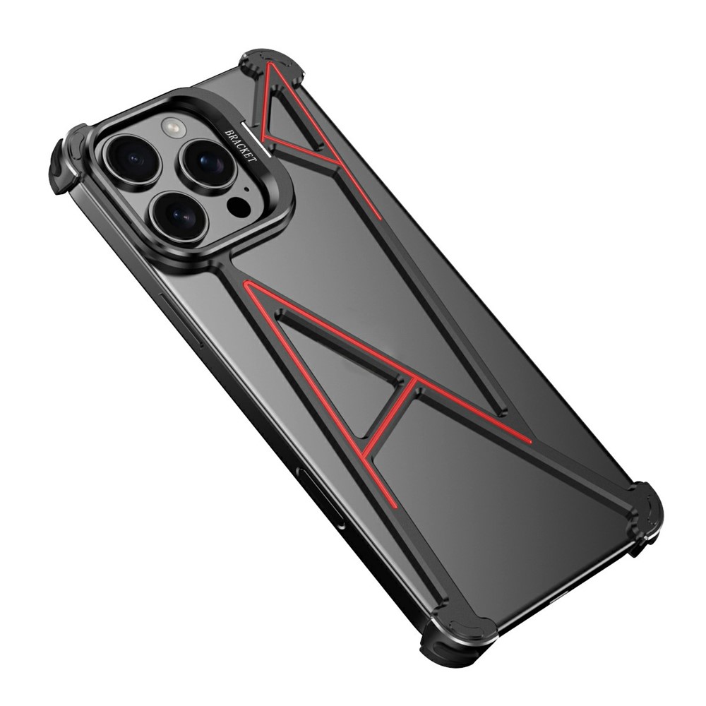 For iPhone 14 Pro Bumper Case Four Corner Airbag Kickstand Boardless A-Shape Metal Phone Cover - Black