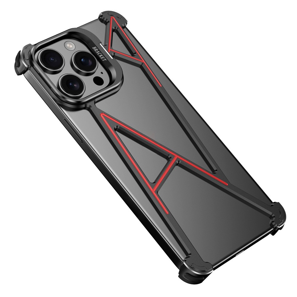 For iPhone 14 Pro Max Bumper Case Four Corner Airbag Kickstand Boardless A-Shape Metal Phone Cover - Black