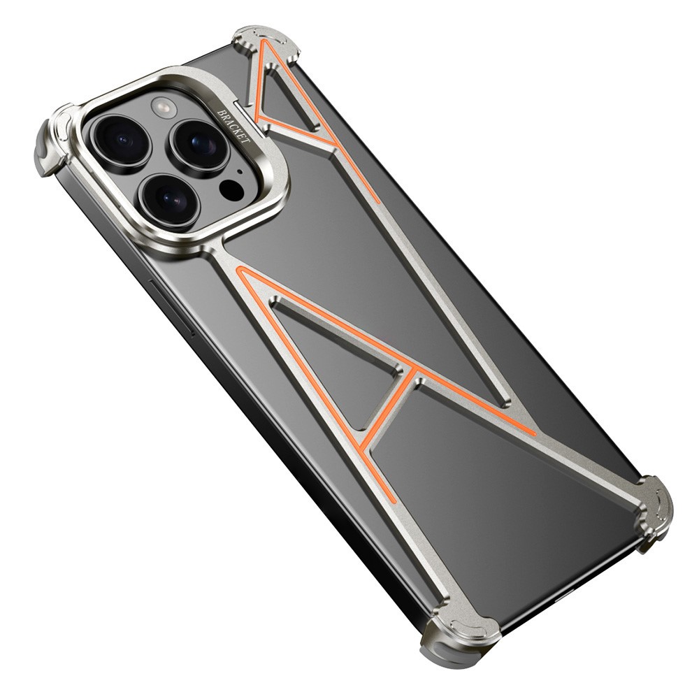 For iPhone 14 Pro Max Bumper Case Four Corner Airbag Kickstand Boardless A-Shape Metal Phone Cover - Titanium